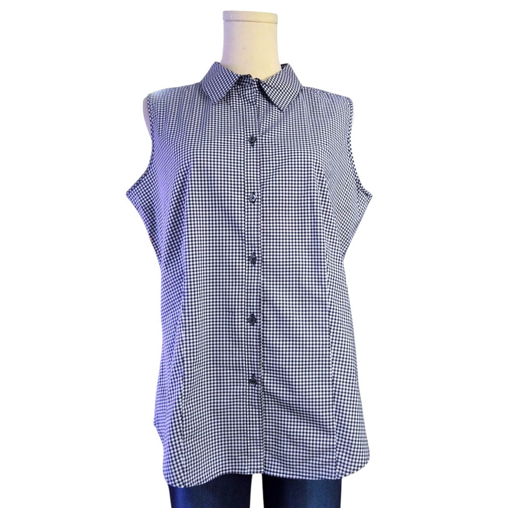 Talbots Black and White Sleeveless Button Down Top Womens Size 12